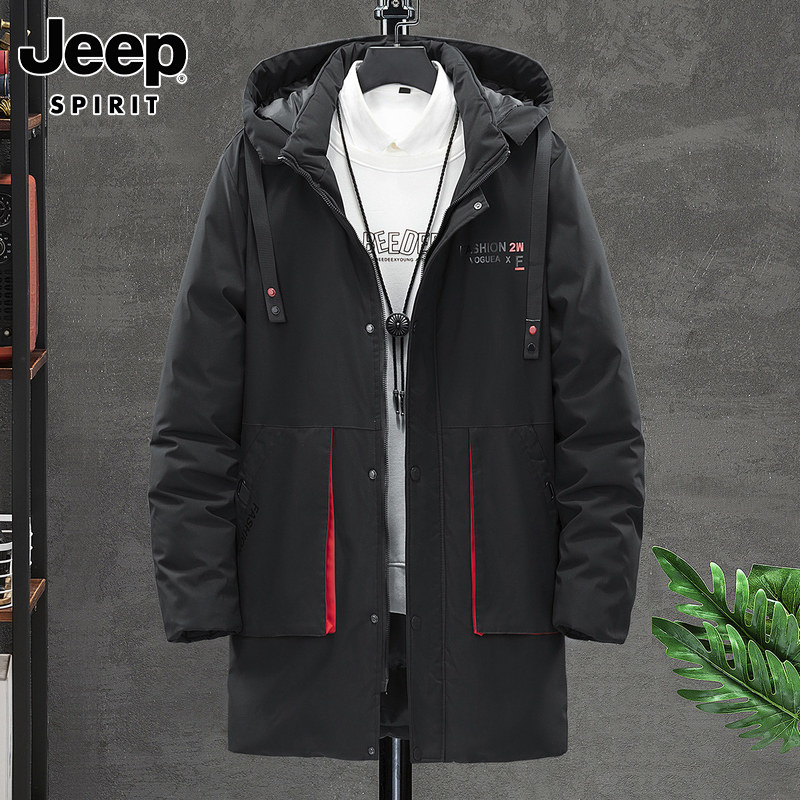 JEEP COTTON JACKET MENS MID-LENGTH WINTER HOODED THICKENED COLD-PROOF JACKET PLUS SIZE OVERALLS WARM DOWN JACKET MEN