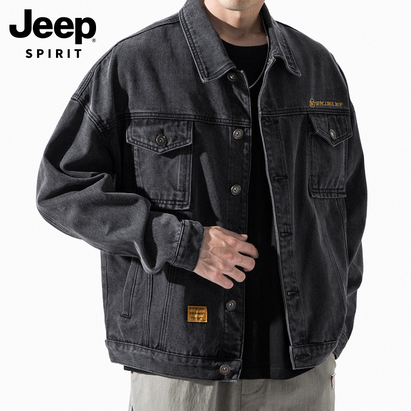 JEEP SPRING JACKET MENS 2025 NEW TRENDY CARGO TOP LAPEL CASUAL AND VERSATILE DENIM JACKET MENSWEAR