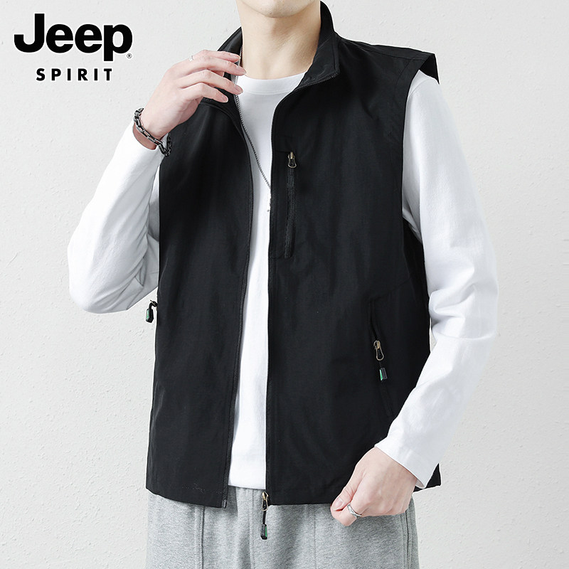 JEEP VEST MENS AUTUMN NEW VERSATILE WORKWEAR CANT SHOULDER VEST CASUAL SPORTS STAND-UP COLLAR SLEEVELESS JACKET MENS