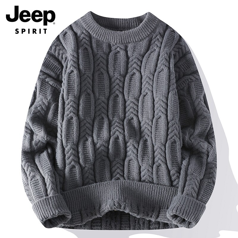 JEEP SWEATER MENS WINTER 2024 NEW ROUND NECK CASUAL VERSATILE THREAD TRENDY BRAND TWIST BASE KNIT SWEATER MEN