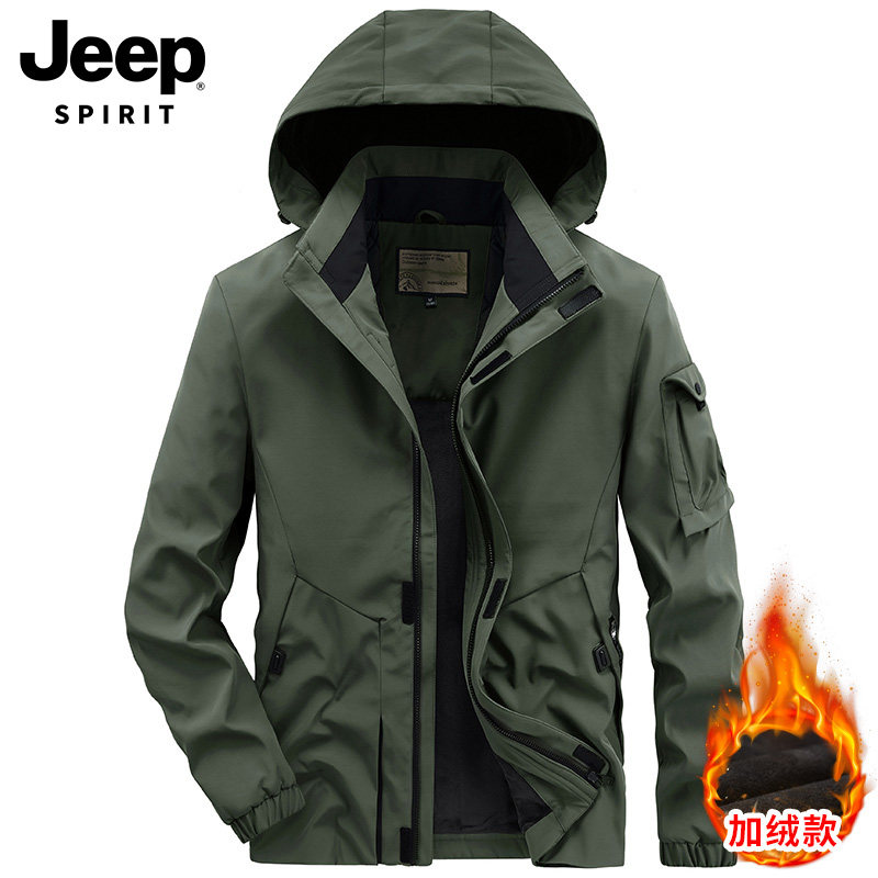 JEEP JACKET MENS WINTER PILE THICKENED DETACHABLE HOOD TOP AMERICAN SPORTS WINDPROOF JACKET MENS TIDE