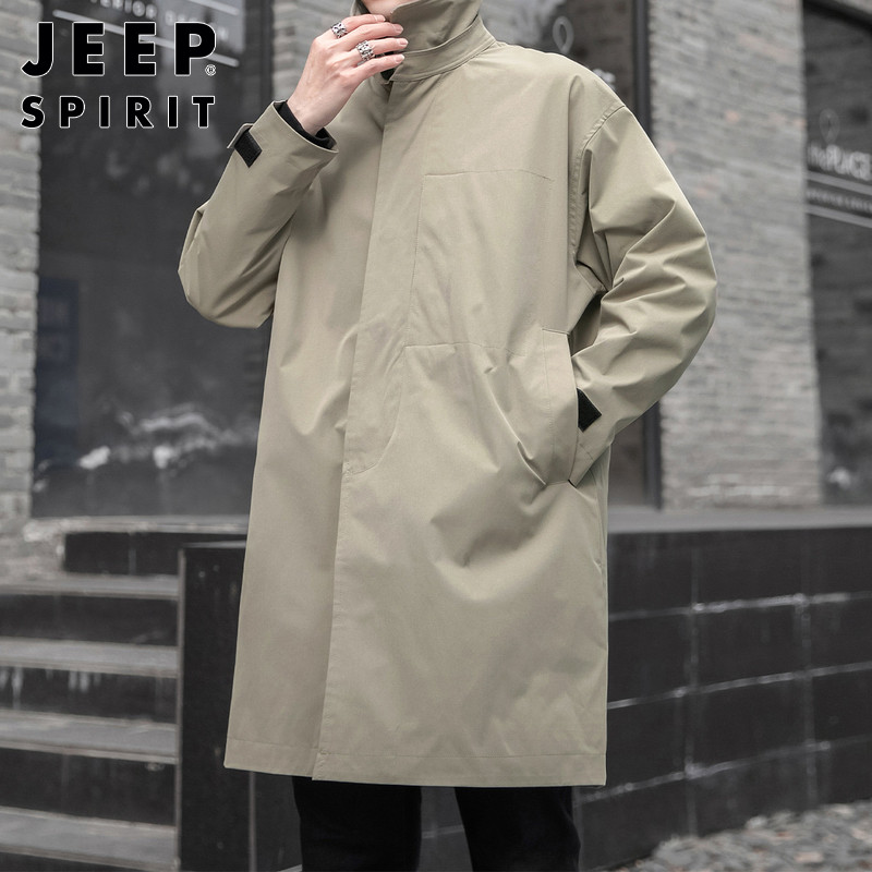 JEEP MID-LENGTH TRENCH COAT MENS AUTUMN NEW VERSATILE LOOSE LAPEL JACKET TRENDY BRAND HANDSOME CASUAL COAT MEN