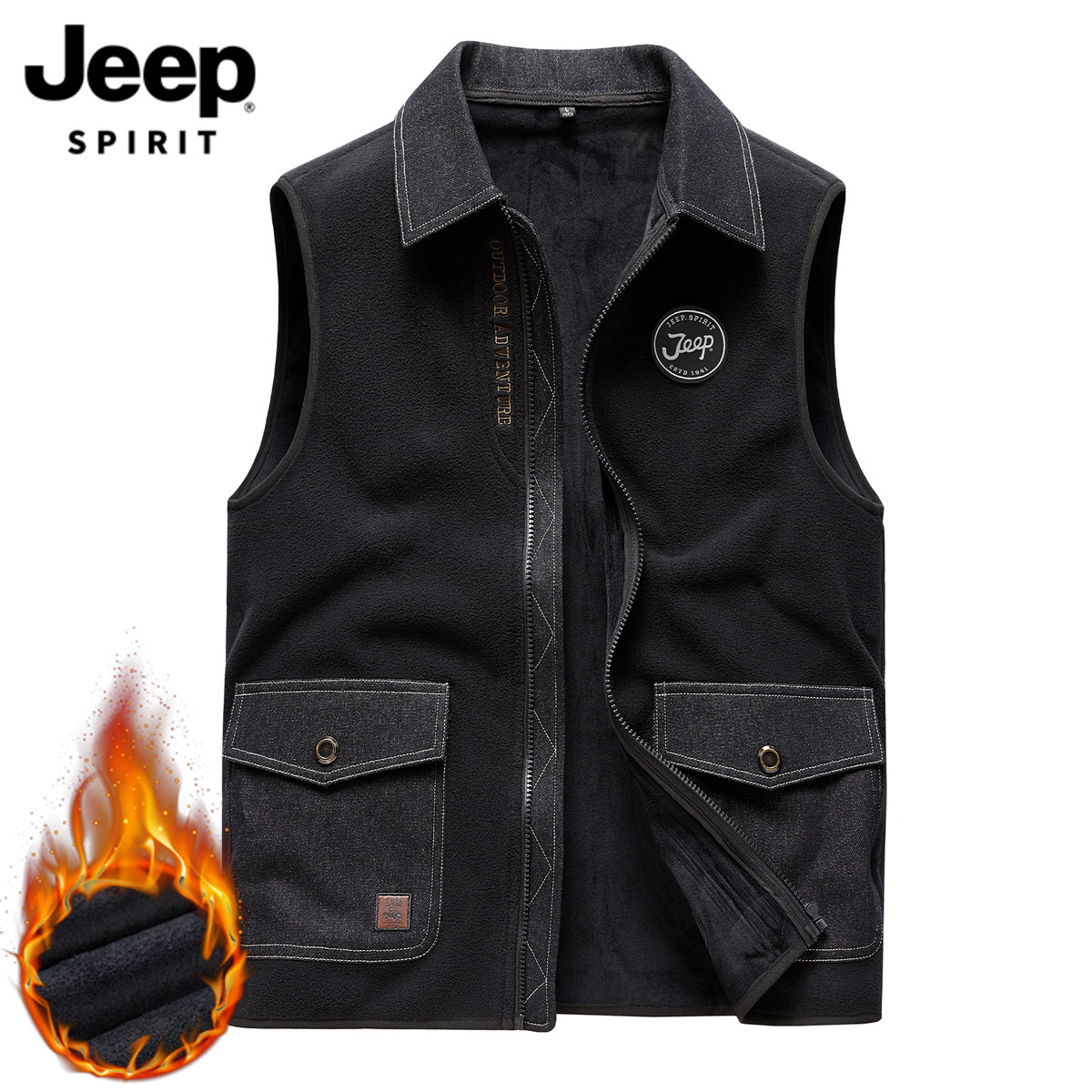 JEEP FLEECE VEST MENS WINTER NEW DENIM STITCHING OVERALLS THICK SHOULDERS WARM HORSE CLIP JACKET MEN