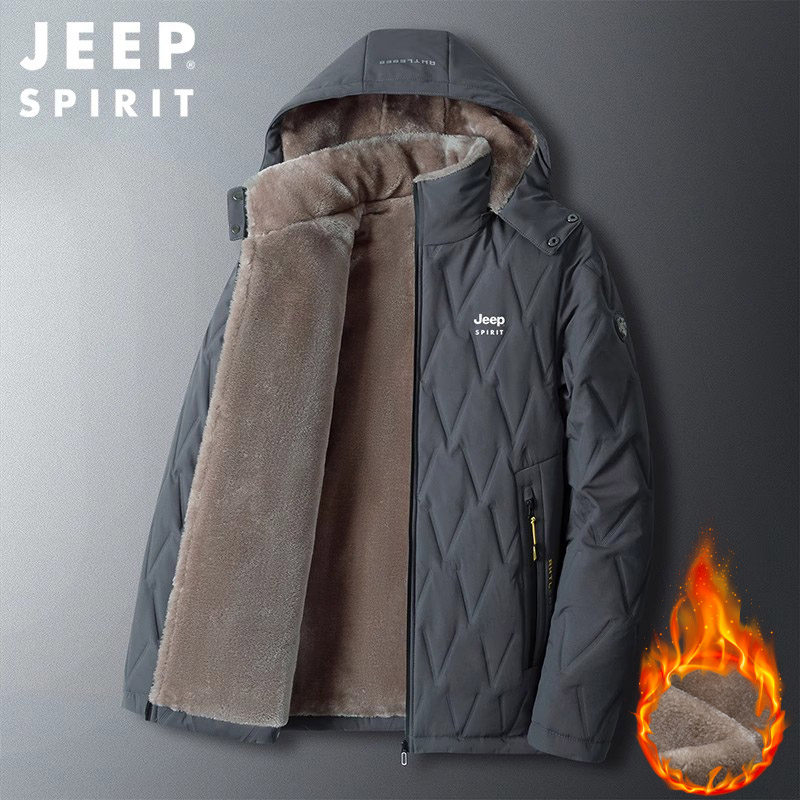 JEEP COTTON CLOTHING MENS WINTER NEW VERSATILE VELVET PADDED COTTON JACKET STAND COLLAR WARM PLUS SIZE COTTON JACKET MENS WEAR