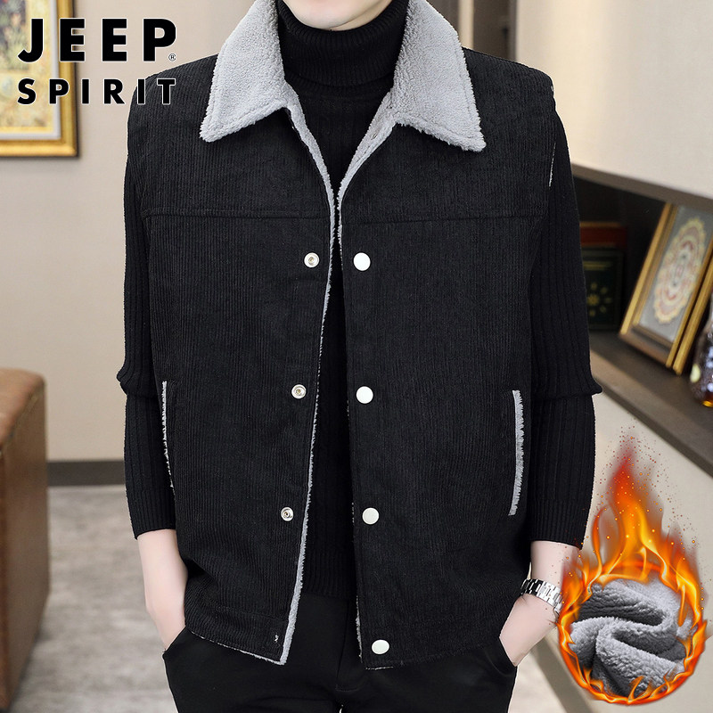JEEP VEST MENS WINTER VELVET WARM SHOULDER VEST NEW LOOSE CORDUROY LAPEL SLEEVELESS JACKET MEN