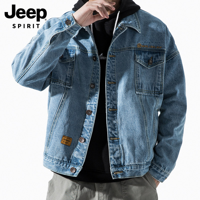 JEEP SPRING JACKET MENS 2025 NEW TRENDY CARGO TOP LAPEL CASUAL AND VERSATILE DENIM JACKET MENSWEAR