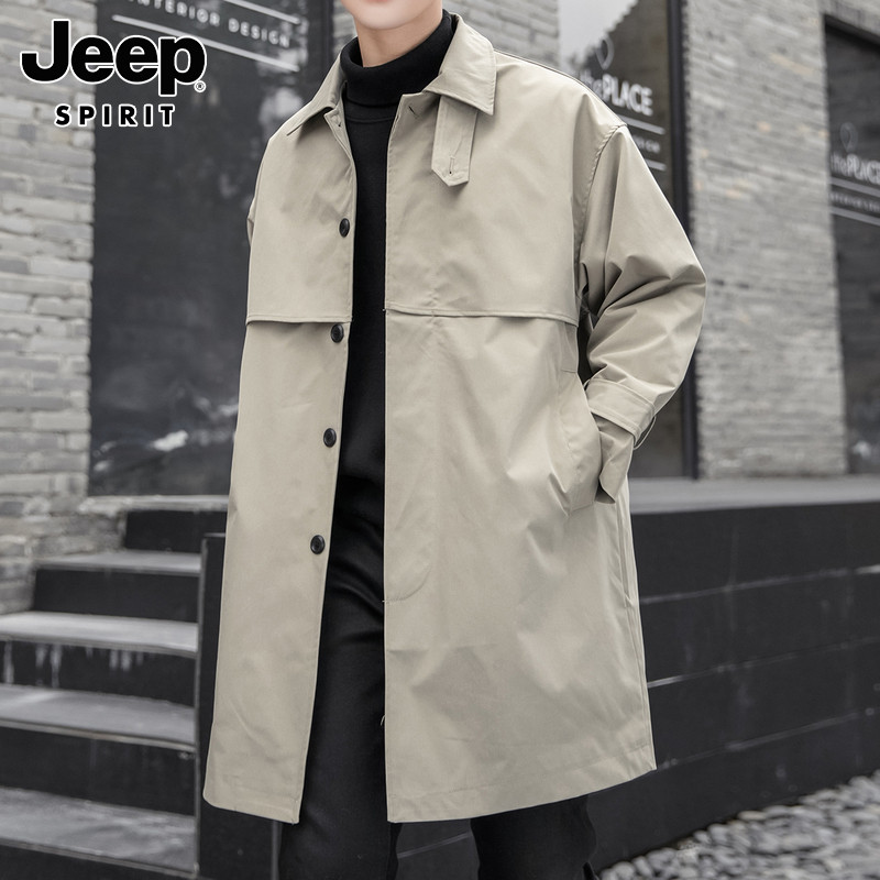 JEEP MENS TRENCH COAT MID-LENGTH AUTUMN 2024 NEW TRENDY BRAND VERSATILE LOOSE CASUAL COAT MENSWEAR