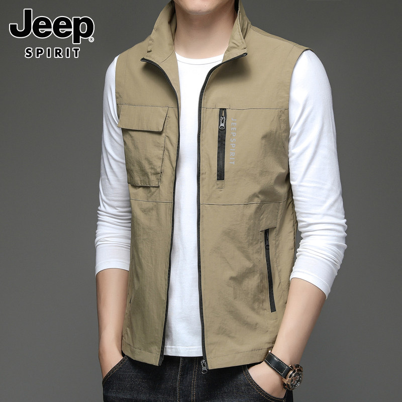 JEEP VEST MENS AUTUMN NEW VERSATILE CASUAL WORKWEAR SPORTS VEST TRENDY BRAND LOOSE STAND-UP COLLAR JACKET MENSWEAR