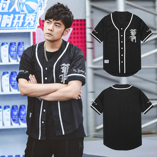 T恤明星潮牌2021夏季 周杰伦爷们同款 衬衣这就是灌篮刺绣棒球衬衫