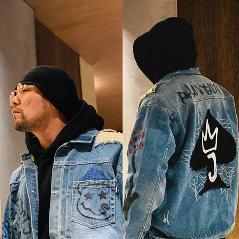 明星周杰伦同款外套哥中之哥涂鸦水洗牛仔夹克男女装2022春季潮牌