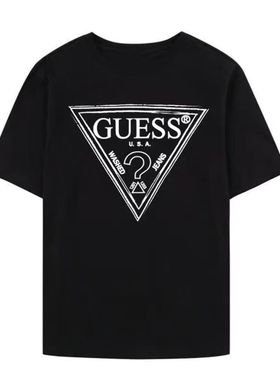 GUESS情侣款立体印花设计感短袖正肩T恤男女情侣