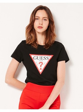 2022guess年纯棉圆领短袖印花经典情侣倒三角T恤