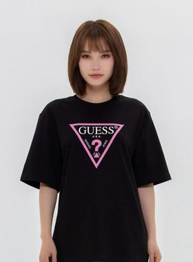 GUESS男女同款撞色设计经典倒三角短袖T恤