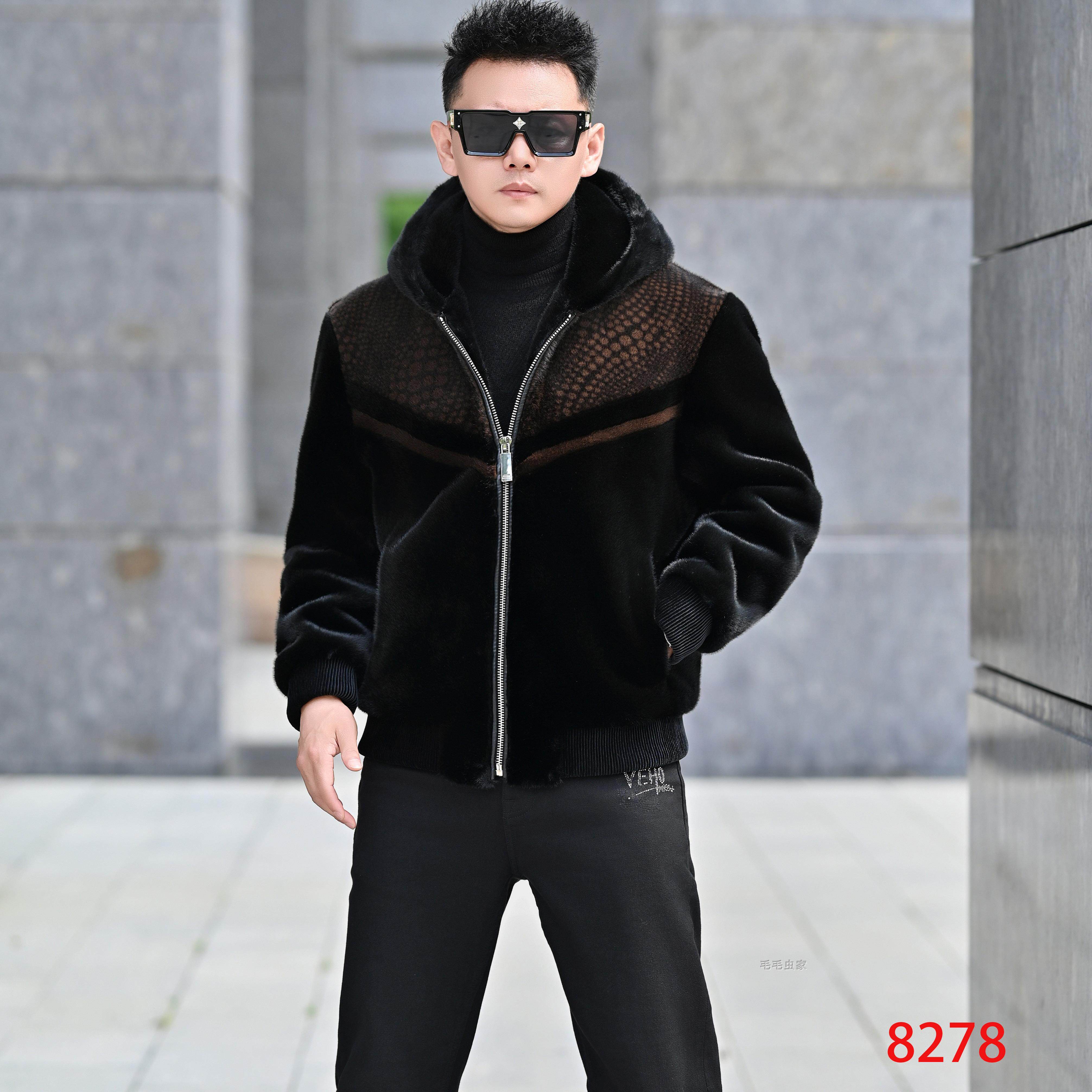 8278水貂绒黑色翻领皮草金貂绒外套男装冬夹克保暖皮毛一体雪兰貂