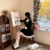 新款 有里布法式 黑色连衣裙2026秋季 富家千金蕾丝拼接小黑裙TX0194