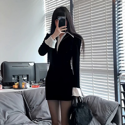 2026春季连衣裙黑色高级感法式气质长袖女装时尚通勤小黑裙子6660
