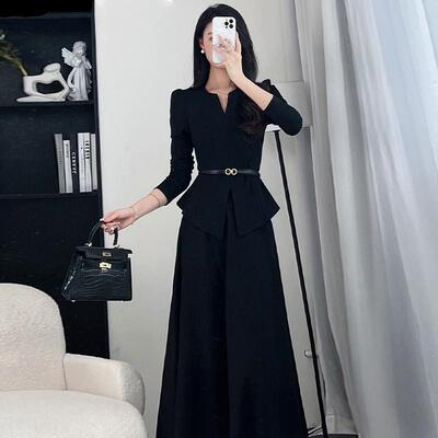 【两件套】2026新款春黑色长袖女搭配一整轻奢高级感两件套D0299