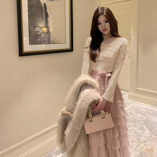 蕾丝蓬松蛋糕裙摆连衣裙QY0158 有里布复古法式 2025秋冬季 新款