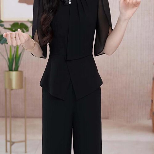两件套2026夏季新款女优雅气质修身收腰显瘦洋气阔腿裤套装M0226