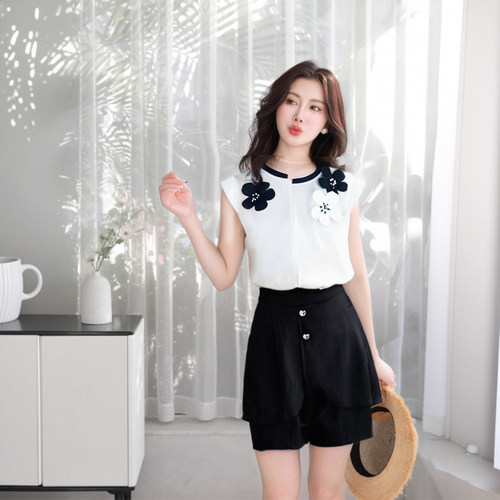 小个子短袖短裤时尚套装2025新款女洋气减龄小香风两件套D2385A