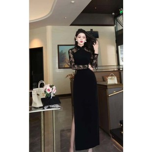 气质拼接蕾丝连衣裙TX0134 有里布设计轻奢高定修身 2025秋季 新款