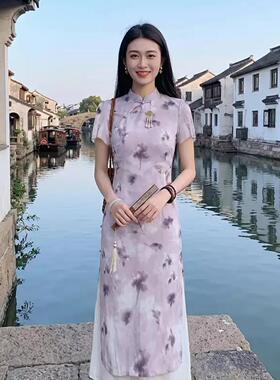 2026夏季新款温柔气质新中式国风碎花旗袍裙收腰显瘦连衣裙D6582