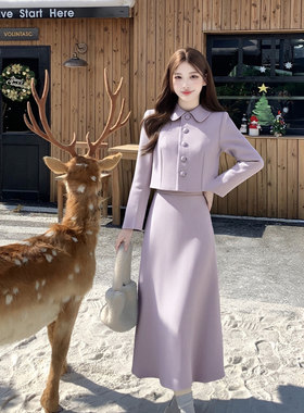 2025秋季新款有里布古早韩系千金风外套半身裙套装两件套DM0087A