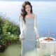 早秋开衫 气质蓝色吊带连衣裙女2026夏季 法式 D0716 两件套