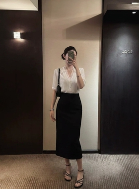 两件套2026夏季新款女轻熟风设计感收腰气质上衣+半身裙套装D6893