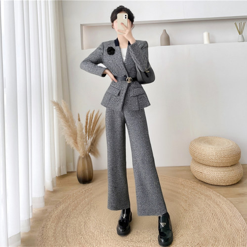 2025秋季新款有里布送腰带送胸花时尚显瘦西装阔腿裤套装TX0179A