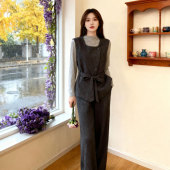 送腰带长袖 马甲阔腿裤 三件套轻熟时尚 2025秋冬新款 套装 HY0103A