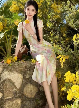 夏季复古新中式改良巨好看旗袍女子时尚气质修身收腰连衣裙D8137