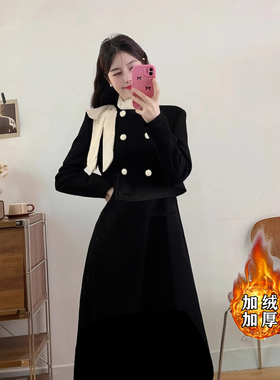 加绒加厚蝴蝶结小香风女装连衣裙2025春气质法式长袖裙子2544