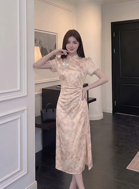 2026夏季新款女国风减龄显瘦裙子新中式复古收腰气质连衣裙D7015