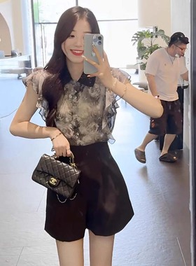 薄款休闲收腰碎花衫上衣2025夏装高腰显瘦西装短裤两件套D2933