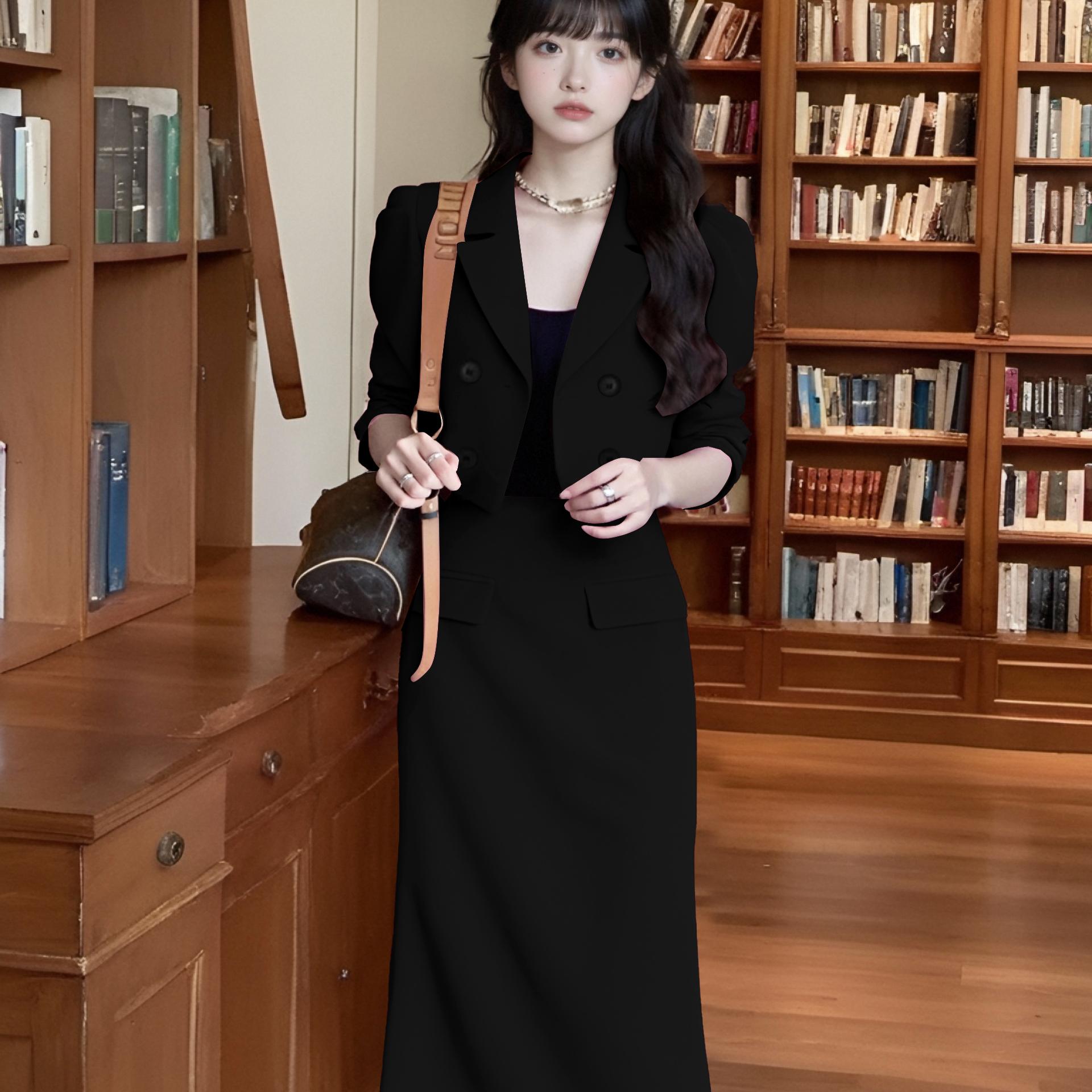 高腰显瘦小上衣两件套连衣裙女2025春季新款外套包臀半裙套装1968