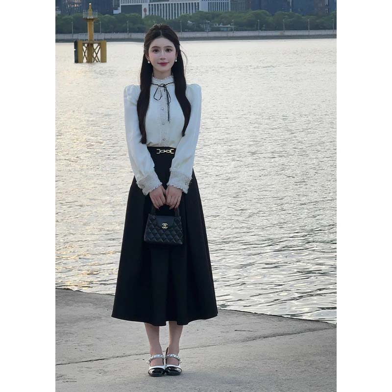 小香风富家千金两件套2025秋季新款衬衫半身裙一整套套装D3823