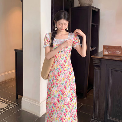 2026新款法式夏季多巴胺甜美收腰优雅气质显瘦连衣裙女D7452