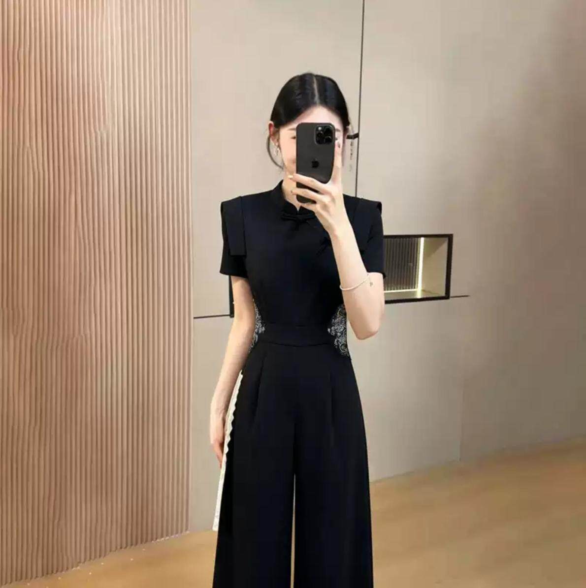 2026夏季新款女高级感职业装收腰连体裤新中式国风连体衣D6009