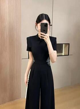 2026夏季新款女高级感职业装收腰连体裤新中式国风连体衣D6009