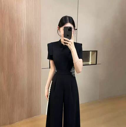 2026夏季新款女高级感职业装收腰连体裤新中式国风连体衣D6009