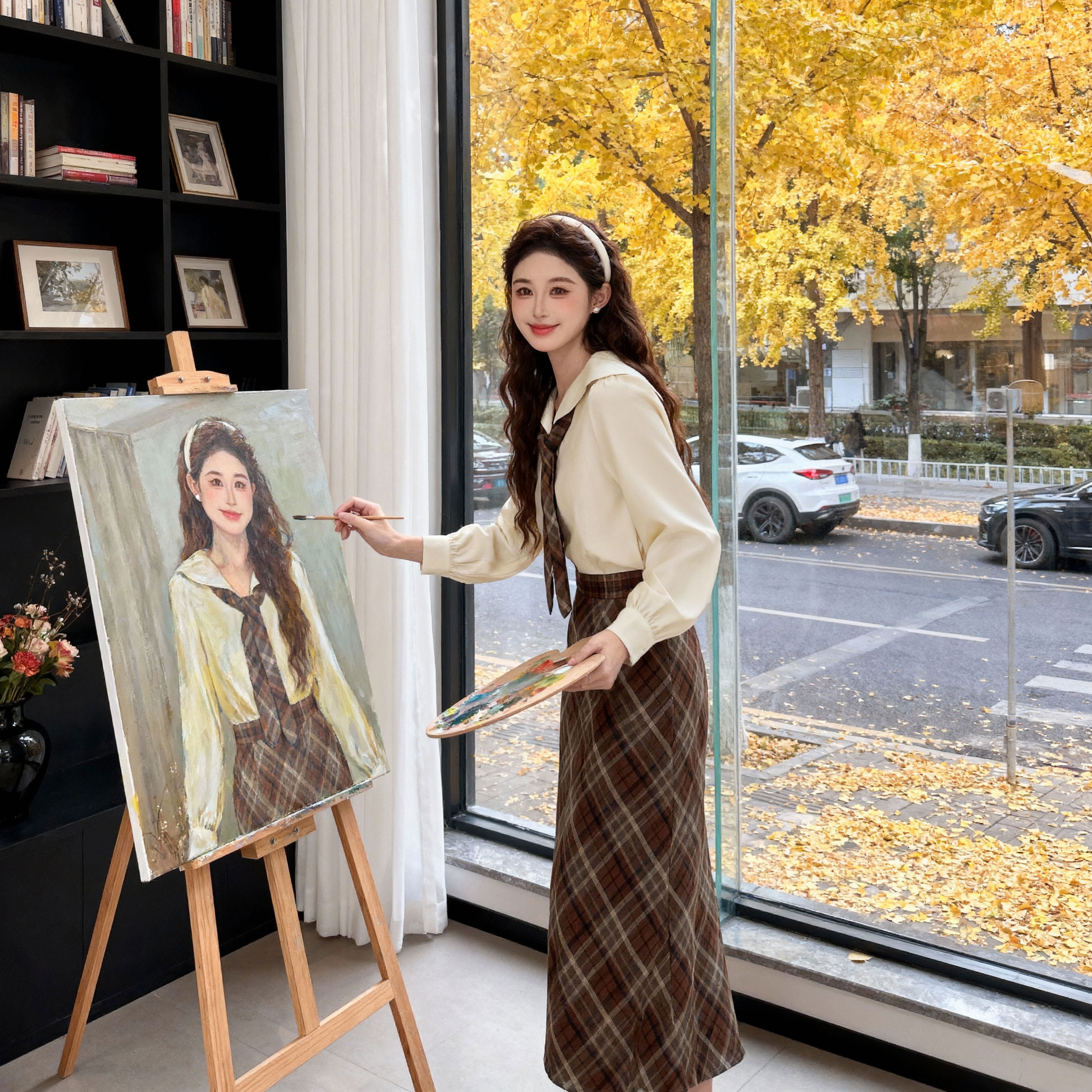 2025秋季新款气质撞色海军领上衣+显瘦裙子套装两件套D3730A,女装/女士精品,时尚套装,淘宝优惠券,粉丝福利购,淘宝优惠卷