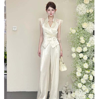 法式2026夏季新款INS风气质阔腿裤上衣时尚套装裤子两件套D2376