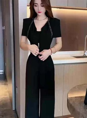 气质高街女神范连体裤2025夏季新款V领收腰显瘦高级感连体衣D2950