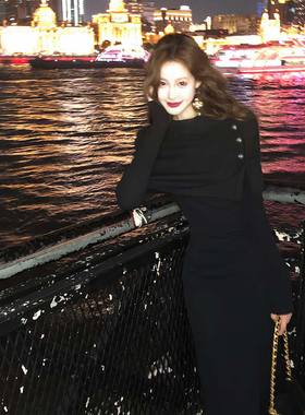 2025秋冬季新款优雅气质假两件连衣裙收腰显瘦温柔长裙D4369