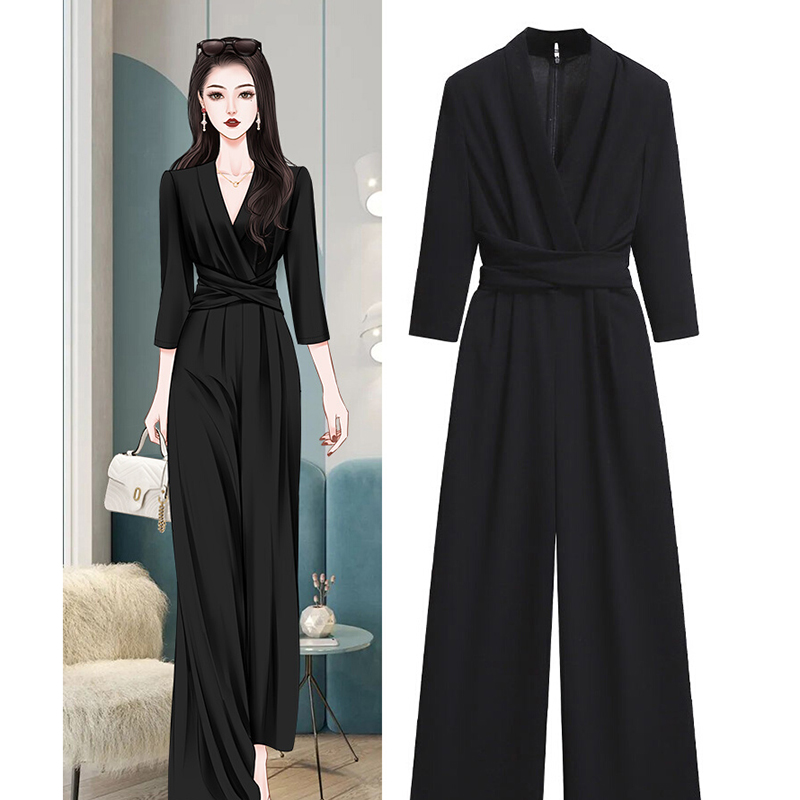 高级质感垂感阔腿修身连体裤2025新款春季高腰休闲打底女装D0524