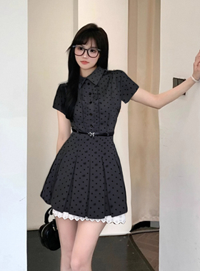 送腰带有里布韩系连衣裙2026新学院风穿搭收腰显瘦a字短裙D0865A