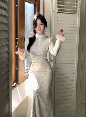 2025冬季新款新中式国风连衣裙女气质高级感打底修身长裙子2838