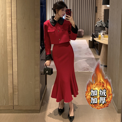 加绒加厚小香风外套套装2026女法式鱼尾裙名媛气质洋气两件套6387