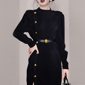 法式赫本风黑色连衣裙女2026春季新款高端轻奢御姐开叉裙子7911